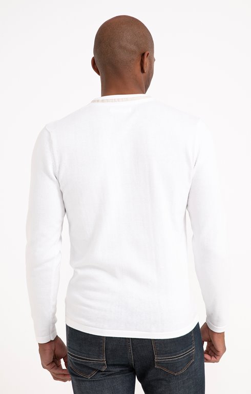Pull col tunisien blanc chambray
